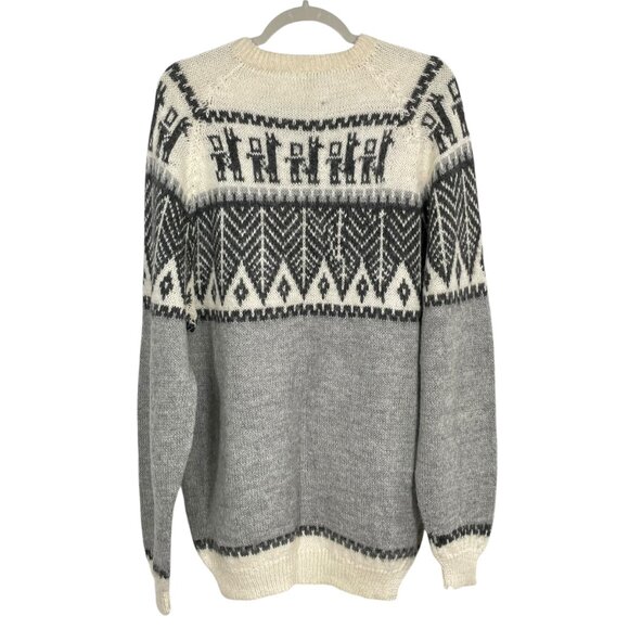 Vintage Alpaca Wool Knit Sweater Men’s Size Large Gray White Llama Pattern - Picture 3 of 8